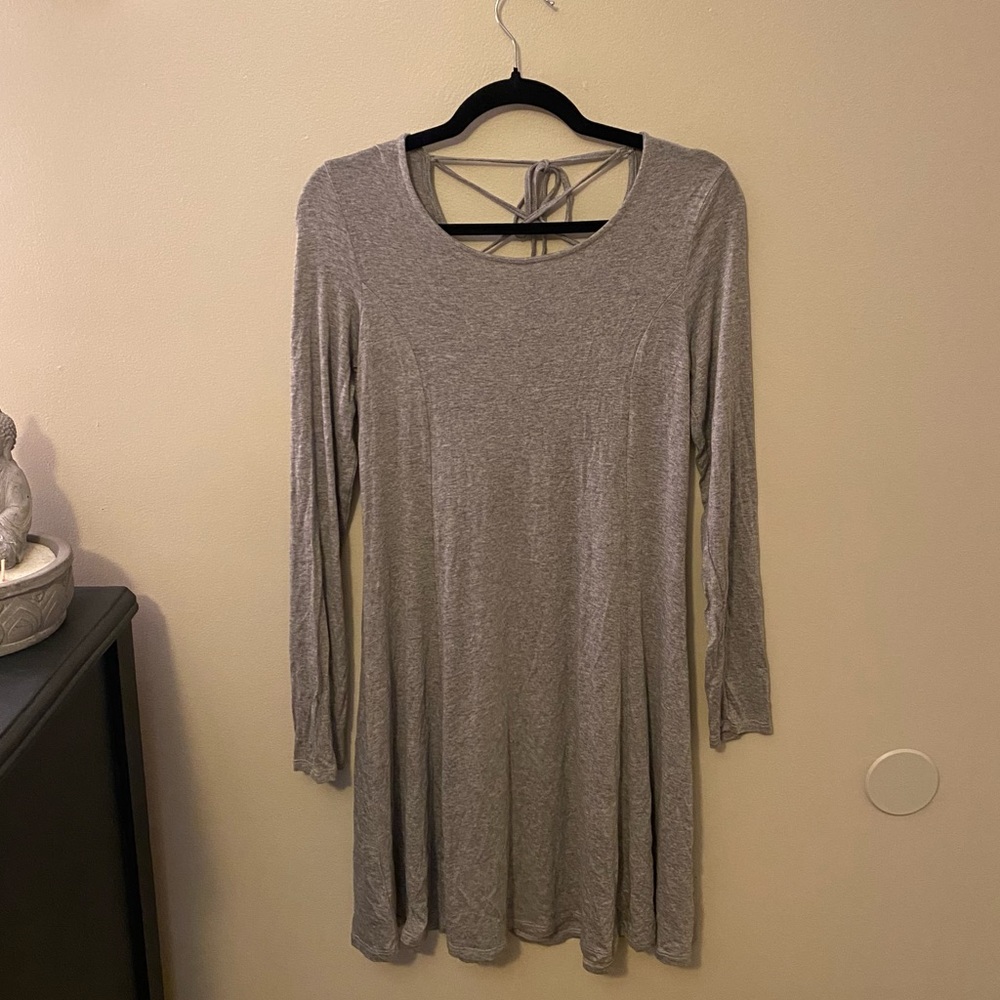 NWOT Forever 21 Grey Long Sleeve Lace-Up Back Dress